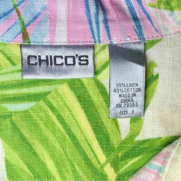 🐠 Chicos Tropical Floral Linen Blend Jacket, Pre-Owned, Size 3 (16) 🌺 - Picture 8 of 12